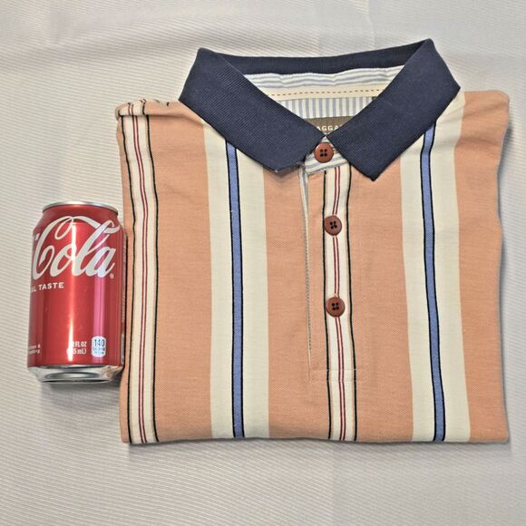 Haggar Polo Shirt L BNWT PEACH Blue Red White Stripe 100% Cotton Collared Polo - Picture 8 of 8